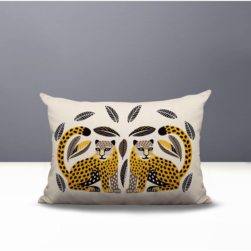 Coussin lombaire réversible Ayra Leopard, Rectangle H 14 po x l 20 po, Jaune