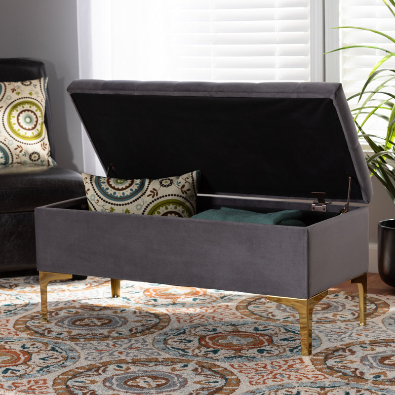 Karlesha Velvet Ottoman, Gray
