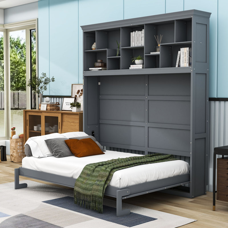 Aroara Space-Saving Queen Murphy Bed with Cabinet, Gray