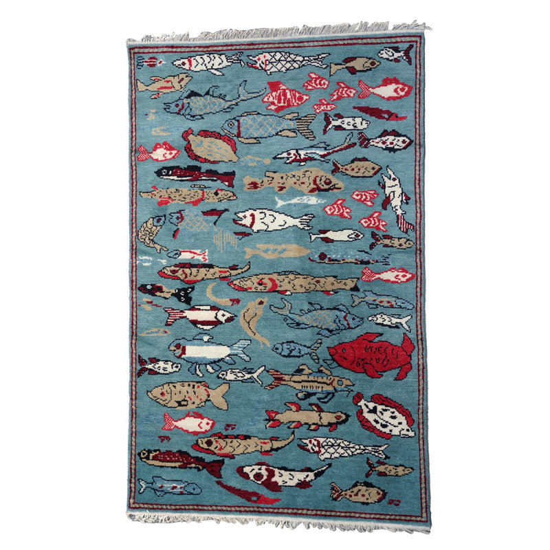 Fish Design Wool Area Rug