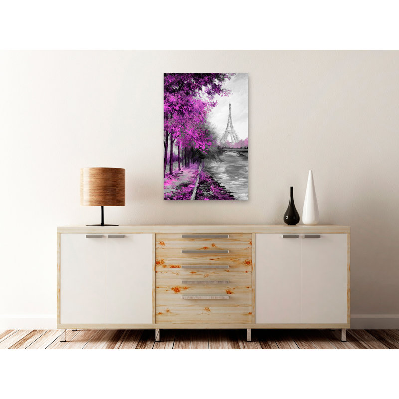 Paris Channel - Painting on Canvas, 120cm H x 80cm W, Pink/Grey
