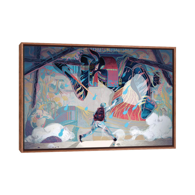 The Loneliest Whale In The World VII by Sija Hong - Painting on Canvas, Classic Brown Wood Framed, 66.04 cm H x 45.72 cm W