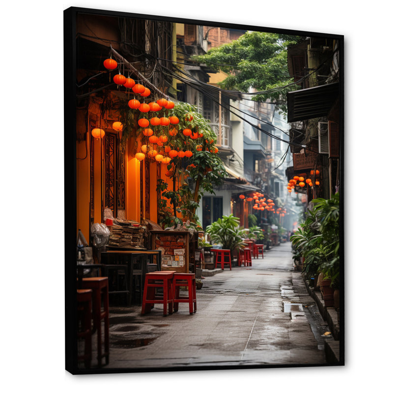 Vietnam Hanoi Old Floral Quarter II - Art mural Vietnam, H 40 po x l 30 po, Cadre flottant noir