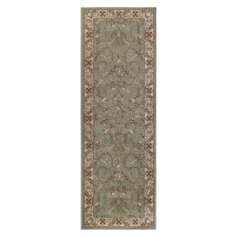 Traditional Oriental Floral Scroll Classic Vines Indoor Area Rug in Green, Rectangle 12' x 18'