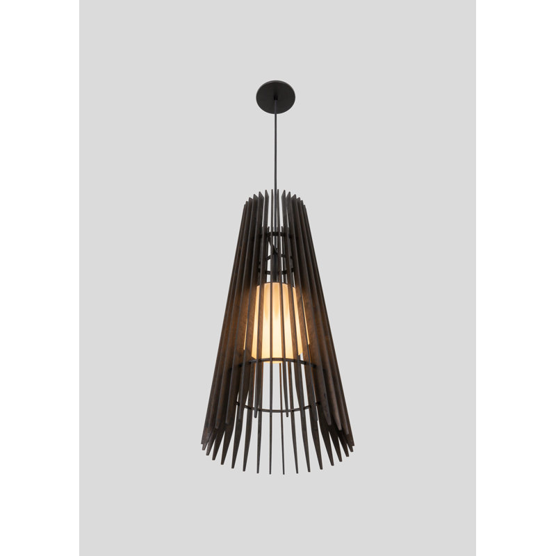 Luminaire suspendu DEL Lex Cone, Noir, H 28 po x l 13,4 po x P 13,4 po, Noyer teint foncé