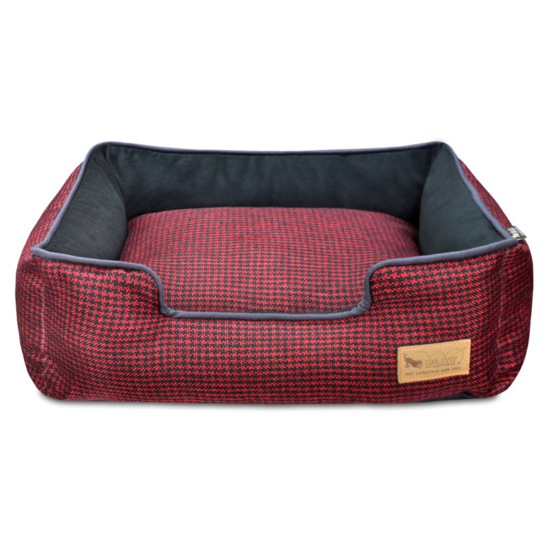 Lit pour chien Houndstooth, Très grand (l 44 po x P 37 po x H 10 po), Rouge / Noir