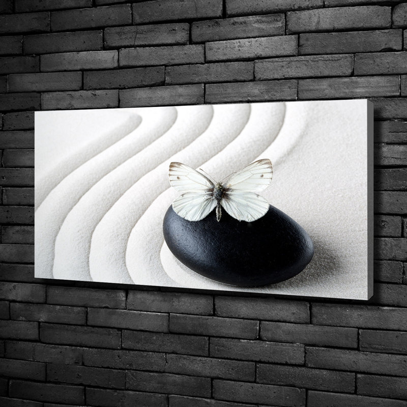 Zen Stone And Butterfly - No Frame Print on Glass, 50cm H x 100cm W x 2cm D, Canvas
