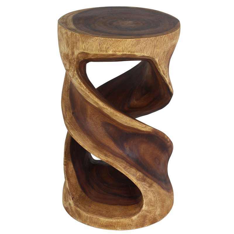  Tabouret rond en bois massif à double torsion - 14 x 14 x 23 po - Noyer
