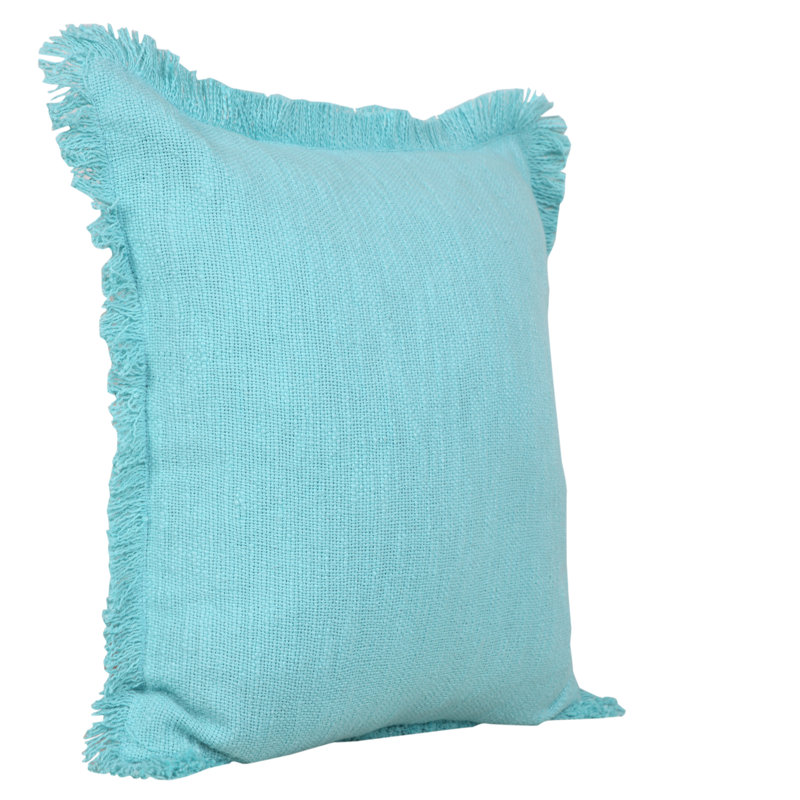 Casper Light Blue Cotton Fringed 20" Square Throw Pillow Set