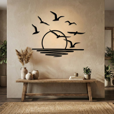 Décoration murale 5 pièces oiseaux en métal coucher de soleil
