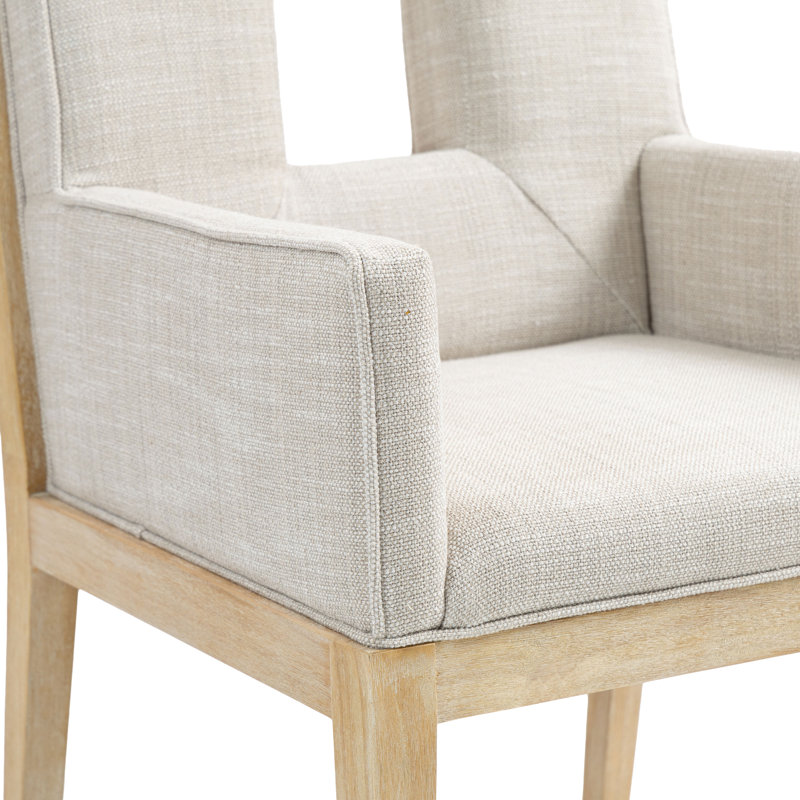 Fauteuil de salle à manger Flore, Tissu crème texturé en lin, Naturel