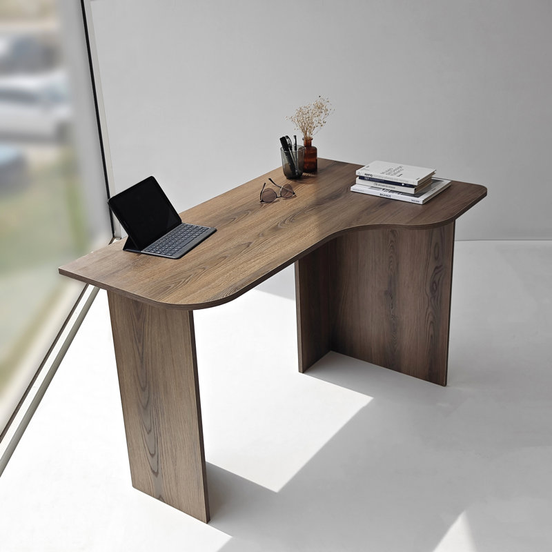 Fluida Modern Desk with Curved Design and Wood Grain Finish 47.24" W
