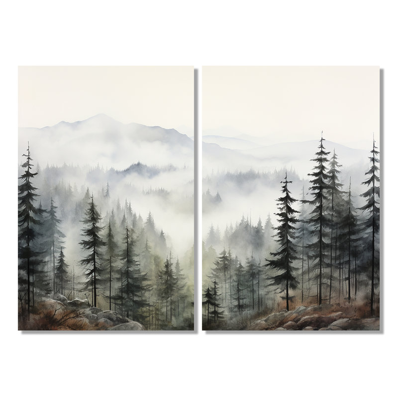 Pin, Misty Mountain II - art mural vert, 36" H x 48" W, Toile tendue, Ne s’applique pas
