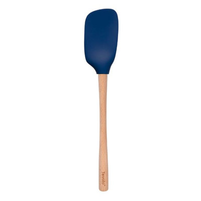Tovolo Flex-Core Silicone Spoonula with Natural Wood Handle for Cooking and Baking, Deep Indigo