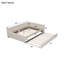 Grand lit plateforme tapissier avec port USB et lit gigogne simple, beige