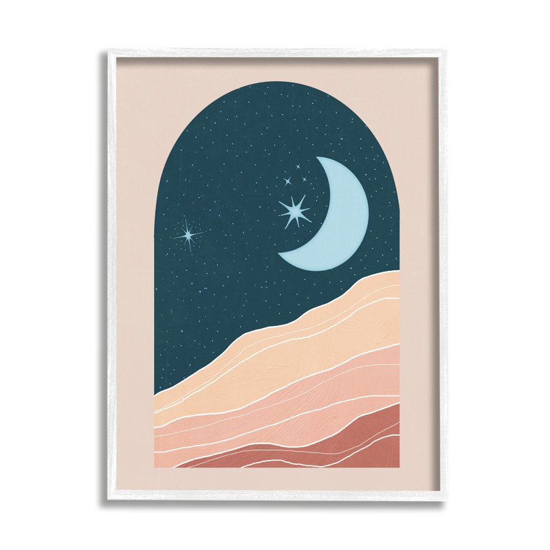 Rocky Night Dunes Constellated, H 16 po x l 16 po x P 1,5 po, Giclée encadrée blanc bord de mer