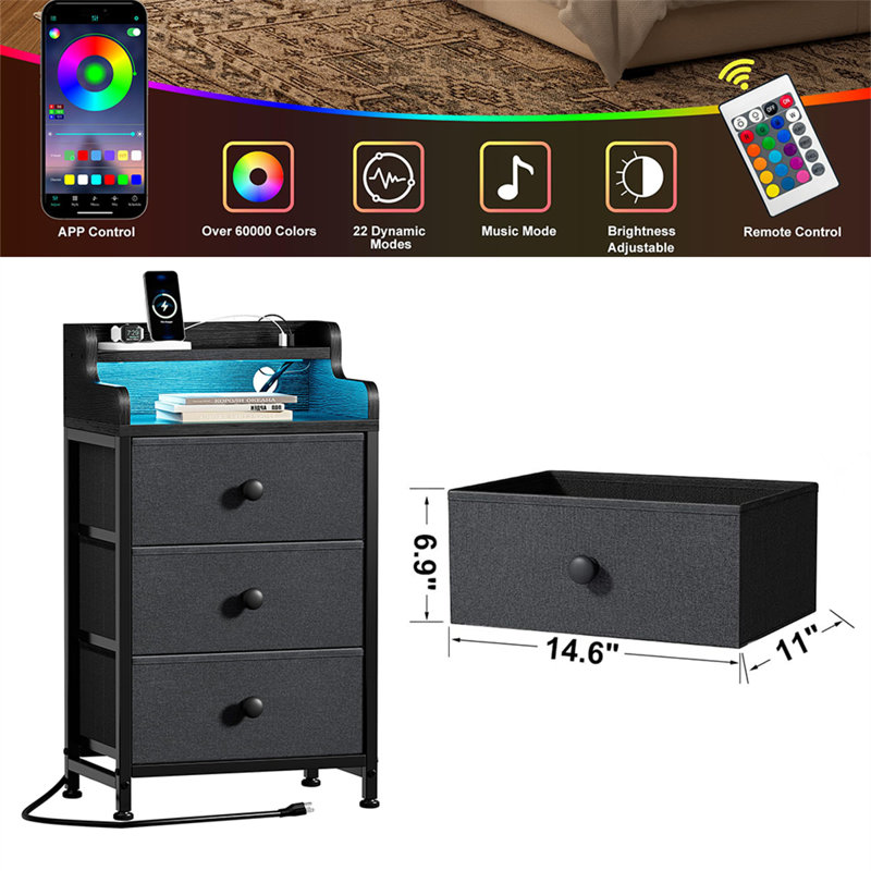 Grande table de chevet avec station de charge, Gris foncé