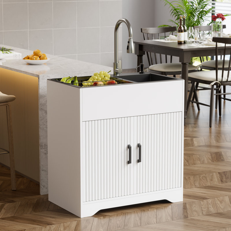 Laundry Sink With Cabinet, Utility Sink with Stainless Steel Sink and Pull-Down Faucet