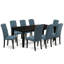  Ensemble de table de salle à manger 9 pièces comprenant une table de cuisine rectangulaire avec feuille papillon et 8 chaises rembourrées en tissu bleu minéral, 42 x 84 po, noir-383671175-383671173