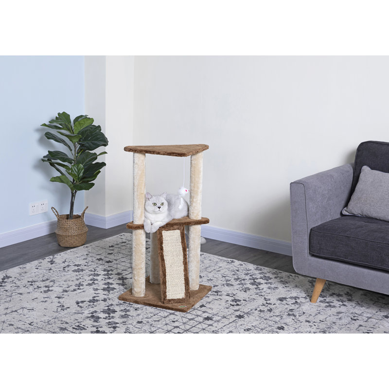 Beige and Brown Sisal Rope Cat Tree with Faux Fur