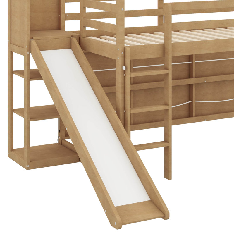 Lit mezzanine simple en bois avec glissade, Bois