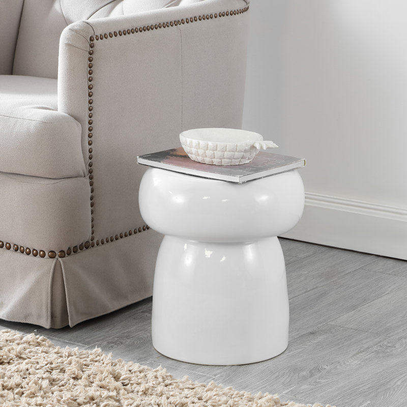 Bentham Ceramic Round End Table, White