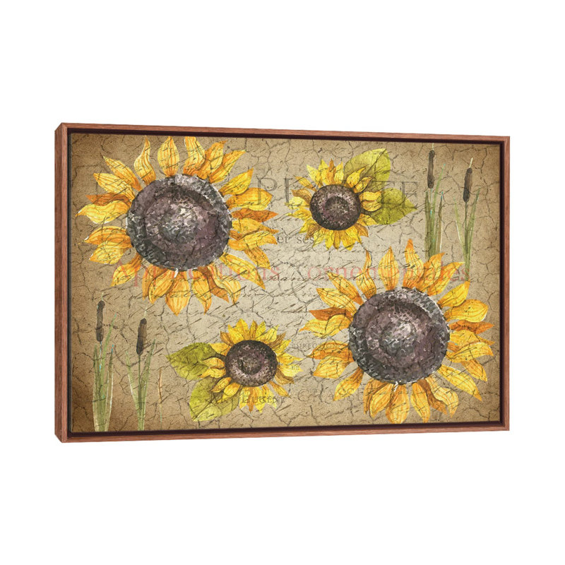 Sunflower Day by Kimberly Allen - Painting on Canvas, 101.6 cm H x 66.04 cm W, Brown Floater Frame
