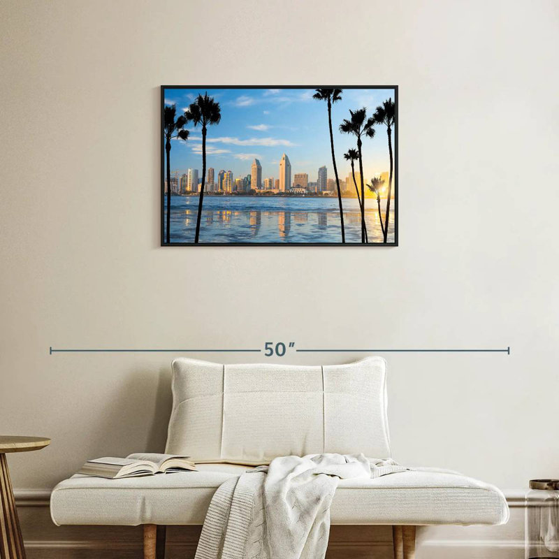 Horizon du centre-ville de San Diego, Cadre flottant noir, 31 po x 21 po