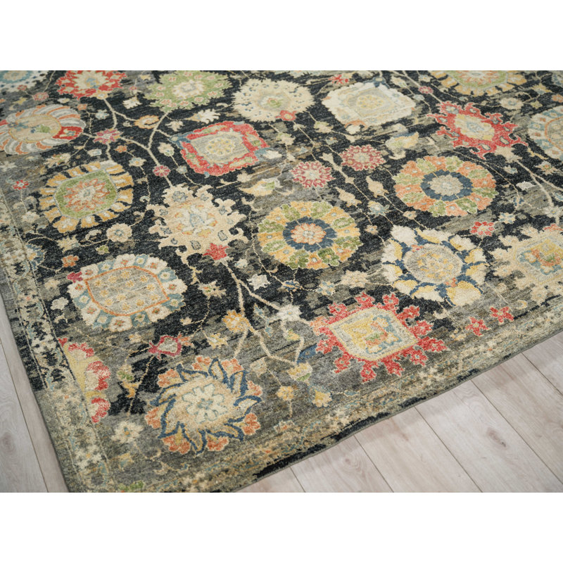 Oxford Hand-knotted Ghazni Wool, Black Area Rug, Rectangle 6' x 9'