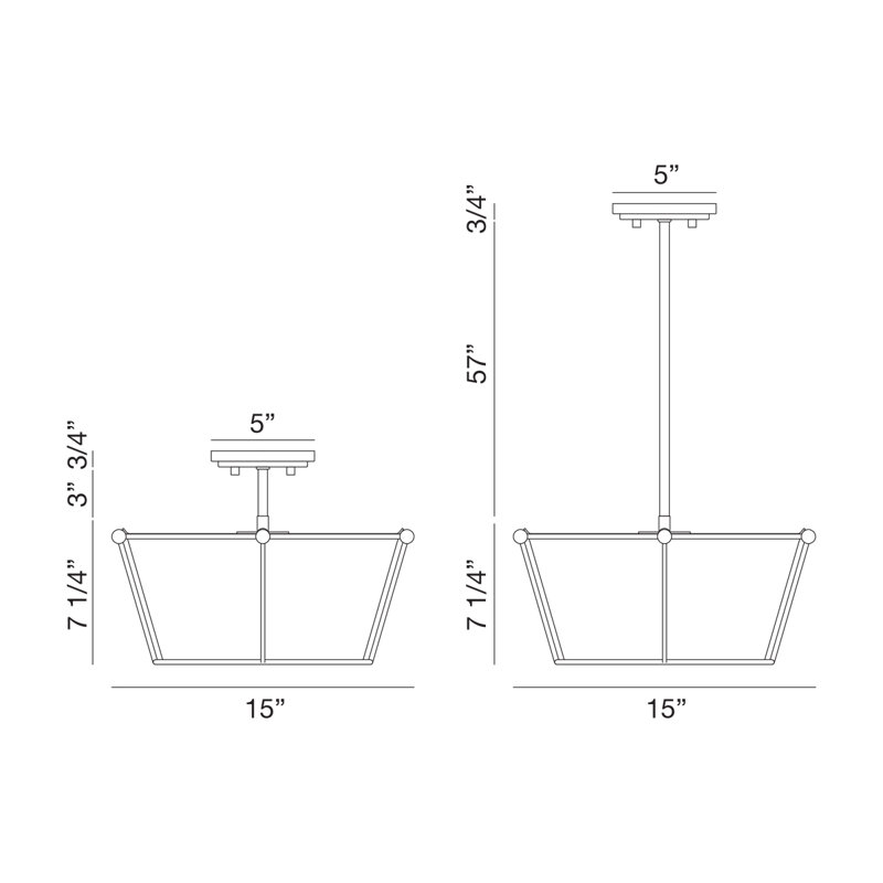 Pulito 3lt Convertible Semi-Flushmount/Pendant, Polished Nickel