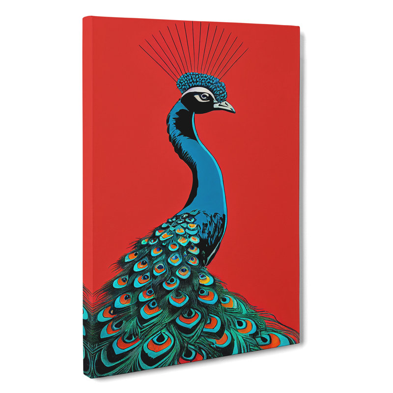 Peacock Retro Art - Wrapped Canvas, 60cm H x 40cm W x 3cm D