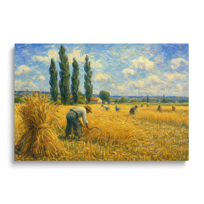 Tableau sur toile représentant des agriculteurs récoltant du blé, une œuvre d'art murale picturale pour le salon, la salle à manger et la chambre.