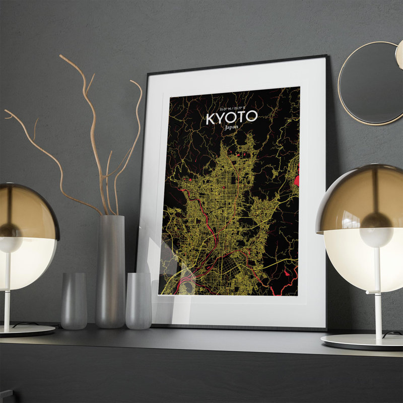Kyoto City Map In Contrast - No Frame Print, 17cm H x 11cm W x 0.05cm D