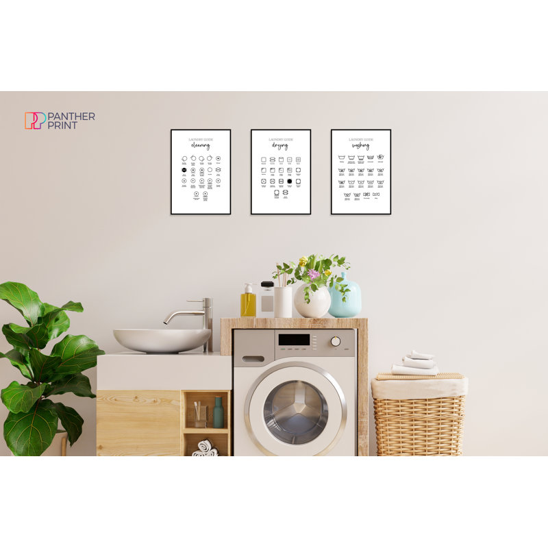 Laundry Symbols Guide - 3 Piece No Frame Print Set, 29.7cm H x 21cm W