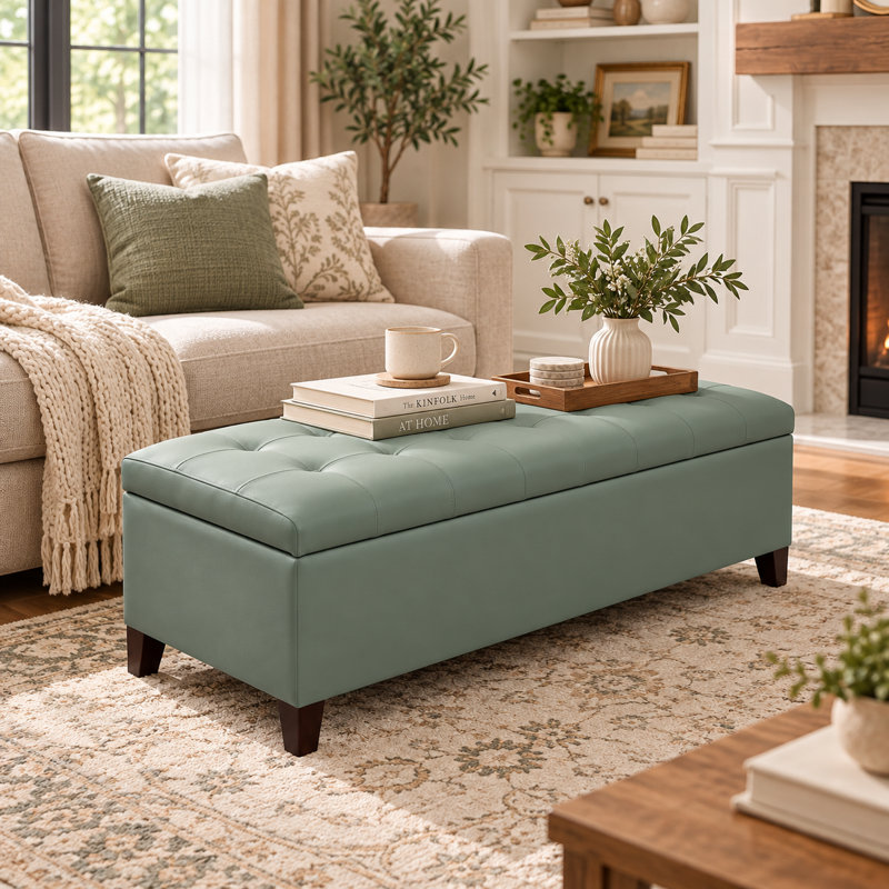 Banc de rangement en simili cuir Loggins, Vert grisâtre
