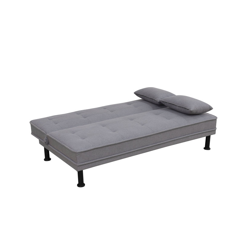 Canapé-lit futon 66,1 pouces, canapé-lit futon en lin confortable avec 2 coussins, canapé-lit convertible pour le salon, gris