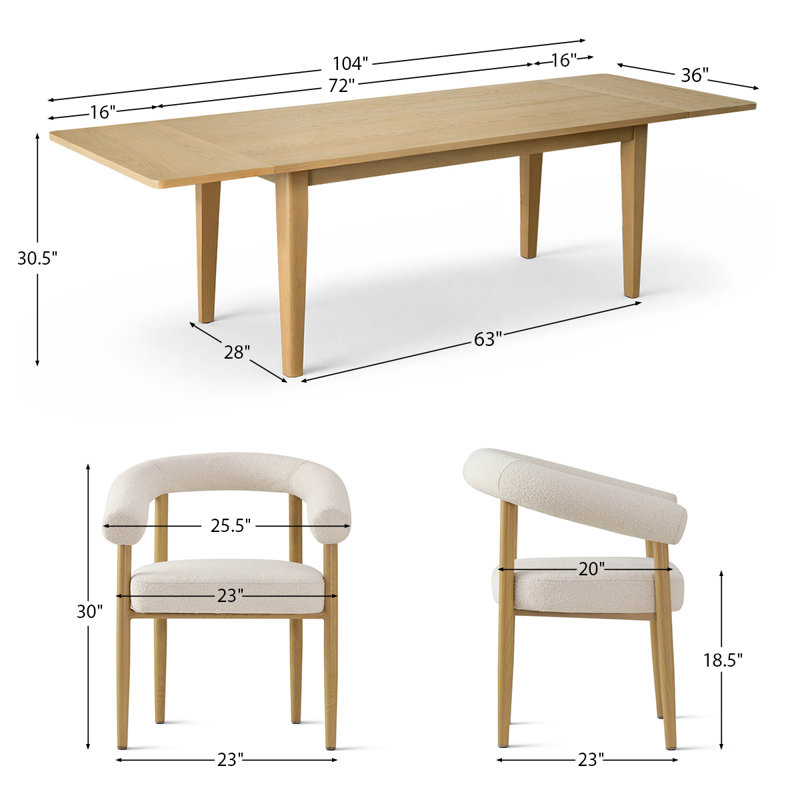 Ensemble de table de salle à manger extensible 72 "à 104" en placage de bois avec 8 fauteuils bouclés