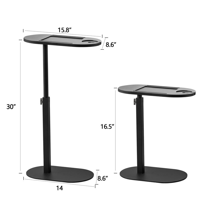Table d'appoint en bambou avec plateau réglable et base en métal, Noir, noir, noir, noir