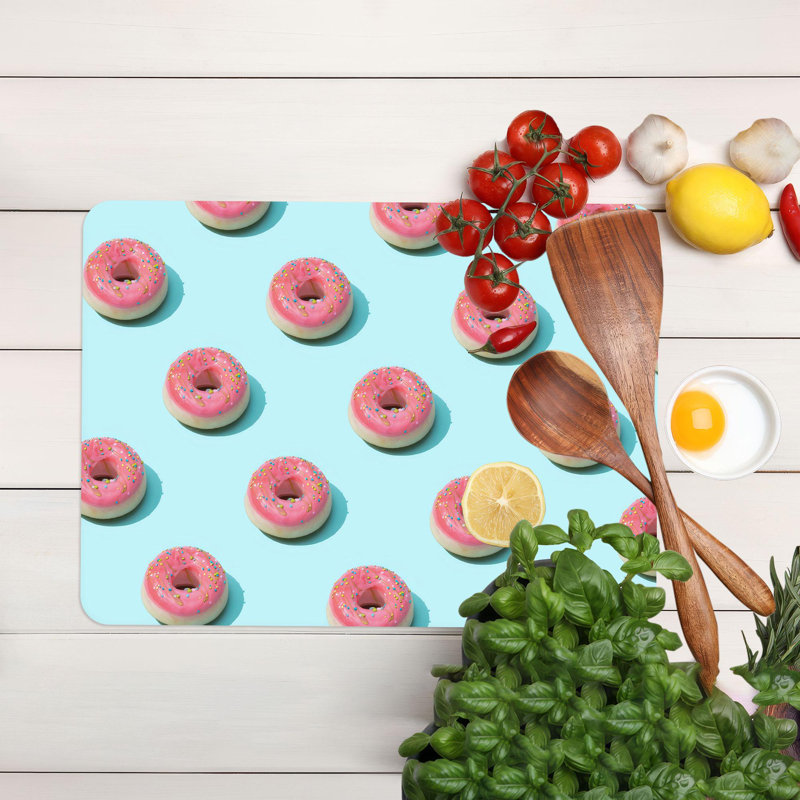 Planche à découper en verre avec motif en forme de beignet rose, idéale pour décorer une cuisine moderne, 7,9 po x 11,8 po