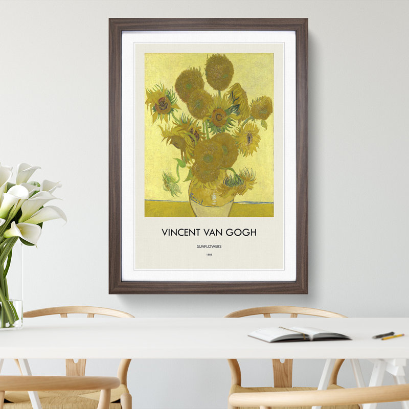 The Sunflowers by Vincent Van Gogh - Picture Frame Painting, Walnut Framed, 48cm H x 36cm W x 2cm D