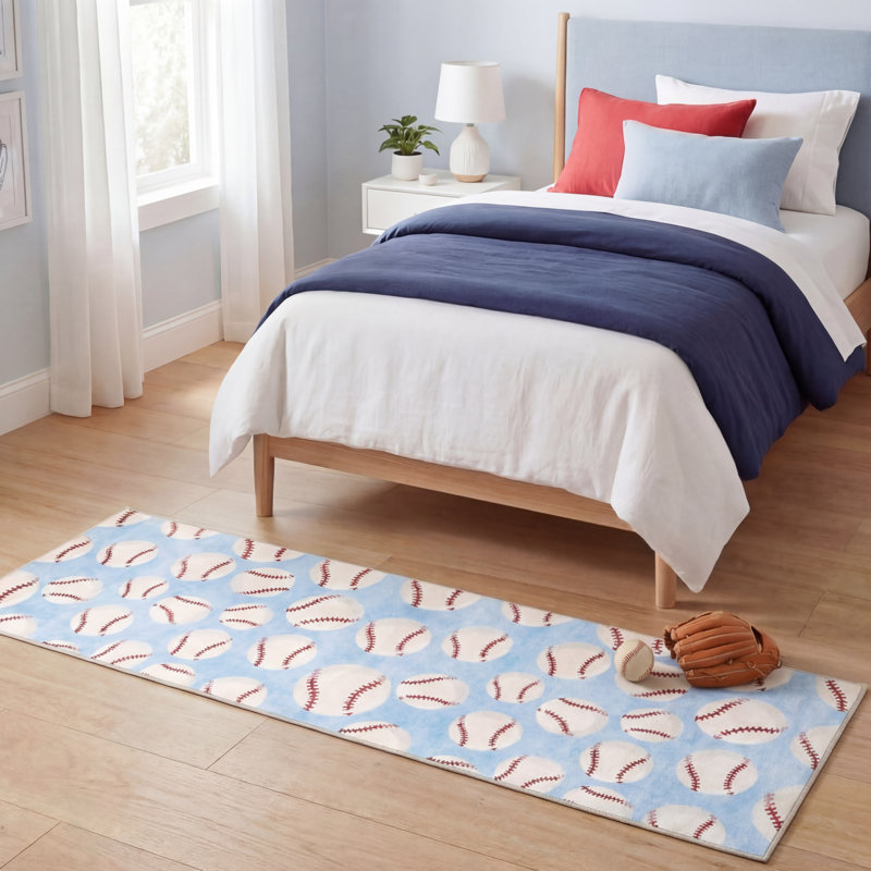 Tapis lavable à la machine Finley, Bleu clair, 6 pi x 9 pi