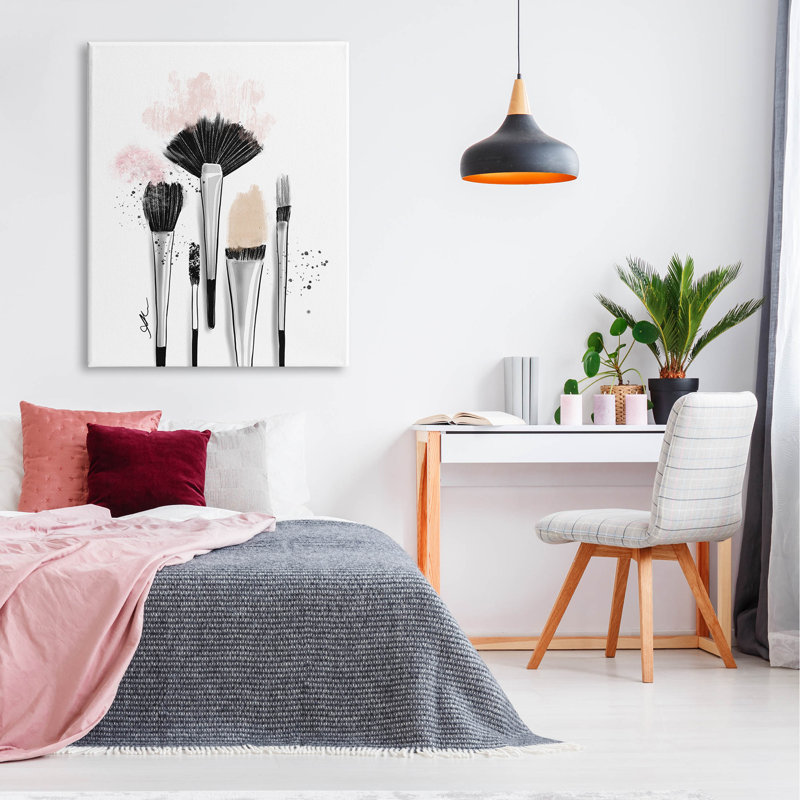 Maquillage, pinceaux, outils glam, art mural par Alison Petrie, H 48 po x l 36 po x P 1,5 po