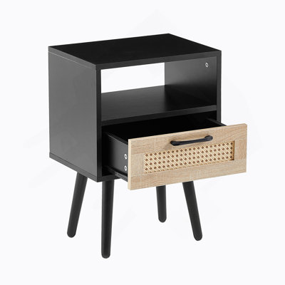 15.75" Rattan End Table With Drawer, Nightstand, Side Table For Living Roon