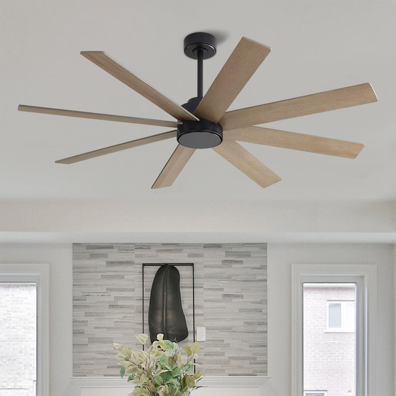 Ventilateur de plafond 8 pales avec télécommande, Noir avec pales grises, 72"