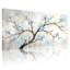 Ensemble de 3 tableaux sur toile représentant un arbre aux fleurs bleues, pour la décoration du salon et de la chambre.-336684252