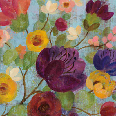 Matinée florale fleur magenta bleu / vert / mauve