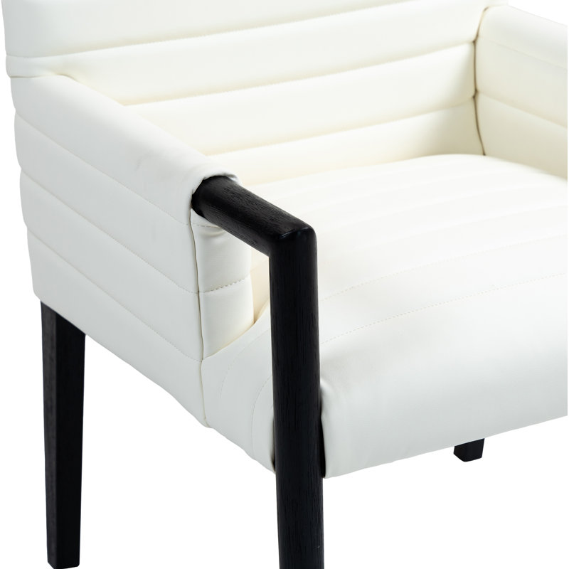 Aimee Vegan Leather Dining Arm Chair, Cream Vegan Leather, Black