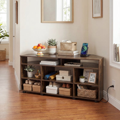 Corner TV Stand for TVs up to55 Inch,4-Tier Entertainment Center with Power Outlets Brown