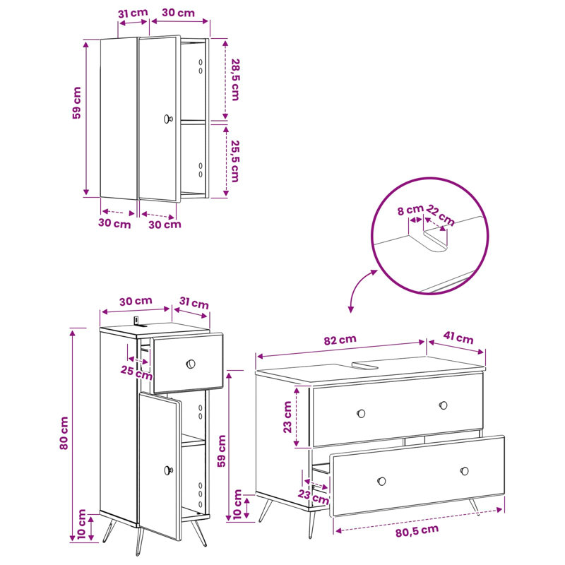 Bathroom Storage Furniture Set, Black