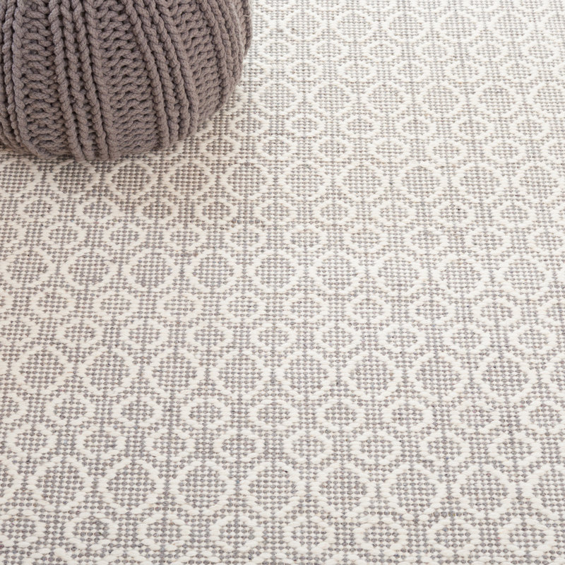 Nickholas Flat Weave Wool/Cotton Geometric Rug in Ivory/Gray, Rectangle 5' x 8'